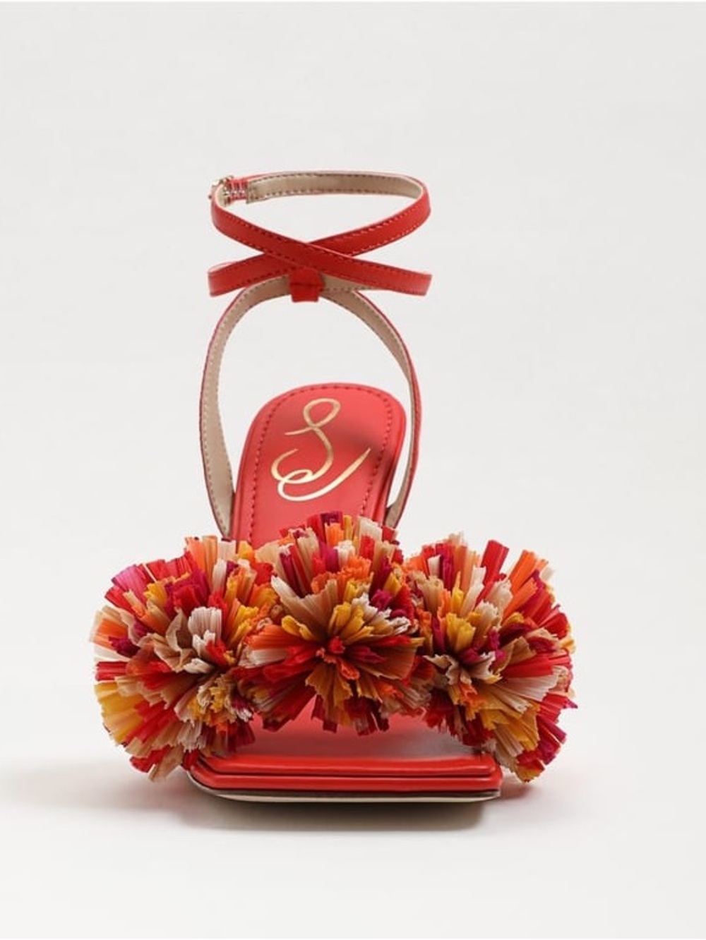 Sam Edelman Relove CLARE Red Ankle Strap Pom Pom Sandal, Womens size 8 - Picture 4 of 16